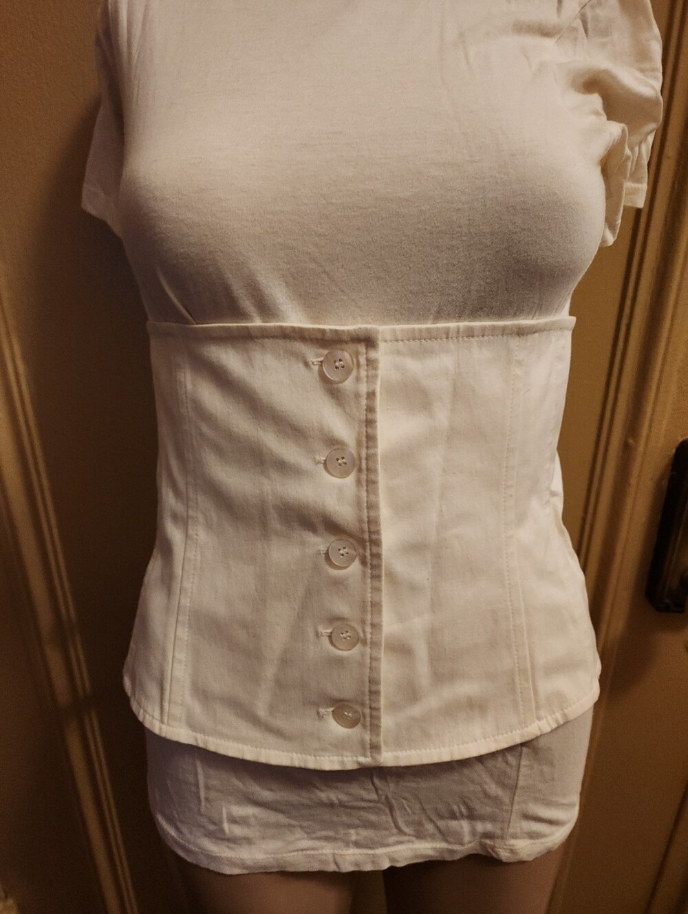 Ivory Cotton Corset Belt Waist Cincher Size 2/XS - 4/S Button Front NWT